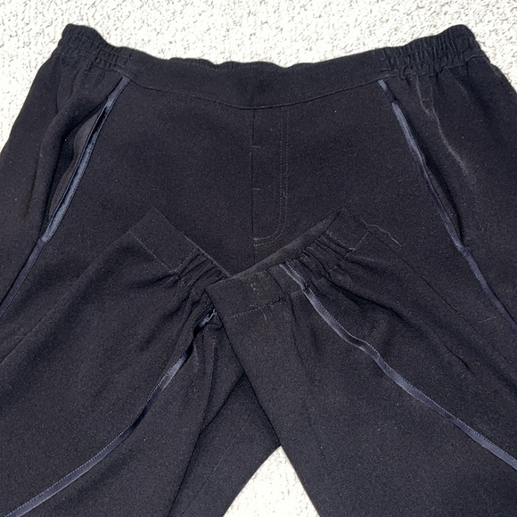 VINCE Satin Piped Wrap Seam Pant Pull On Tuxedo Trouser Jogger Crop Black - Picture 7 of 7